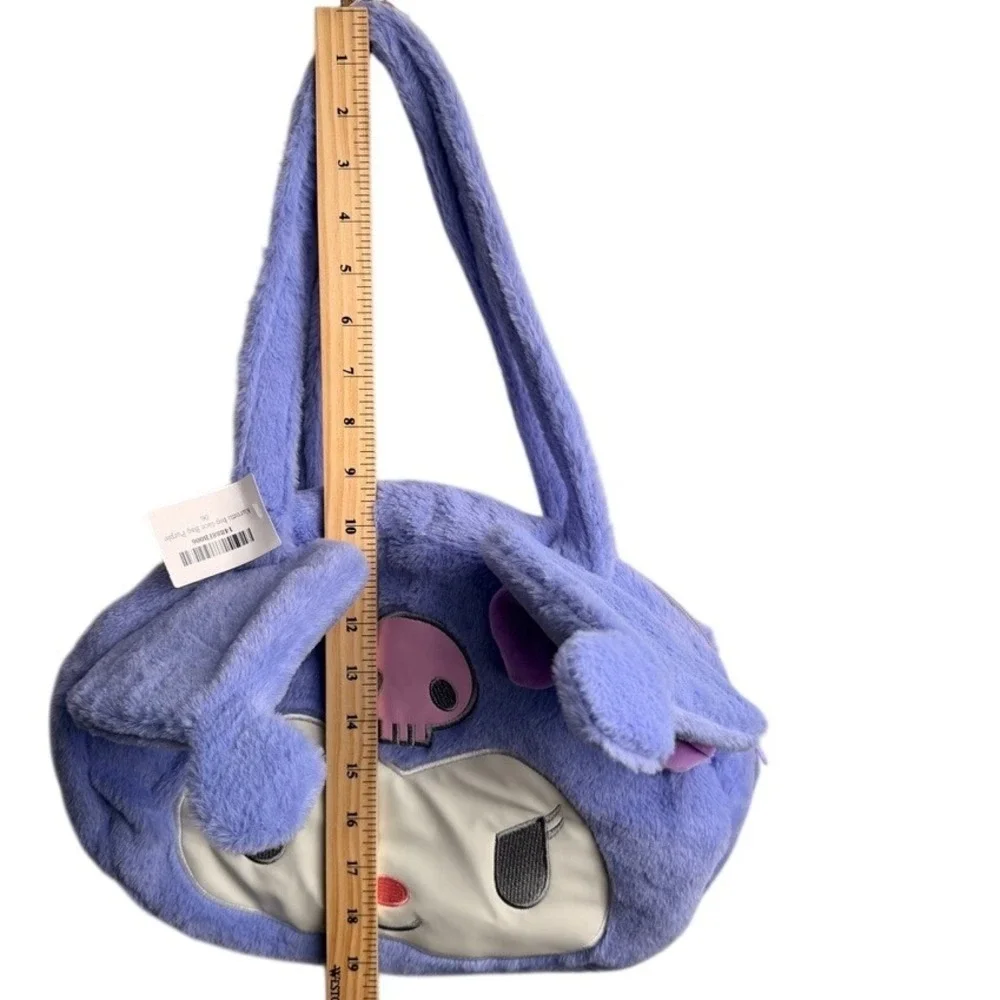 Sanrio Kids Kuromi Big Face Bag Purple Plush Faux Fur Tote Handbag Cosplay Goth